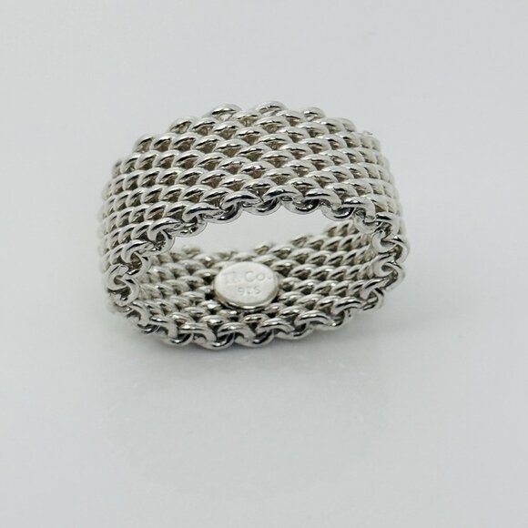 Size 5.5 Tiffany & Co Sterling Silver Somerset Mesh Weave Flexible Ring - Picture 2 of 6